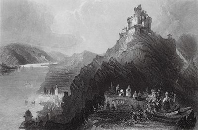Braubach e il castello di Marksburg, Reno da William Henry (after) Bartlett