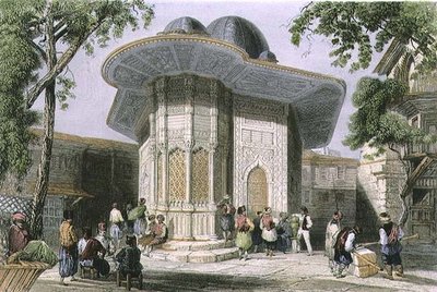 Fontana a Galata, Istanbul, inciso da H. Griffiths, c.1850 da William Henry (after) Bartlett