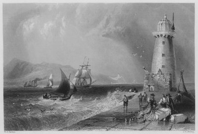 Faro di South-wall, con la collina di Howth in lontananza da William Henry (after) Bartlett