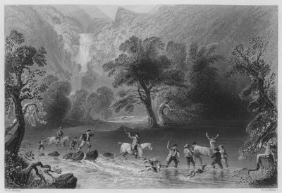 Caccia a un cervo, vicino alla cascata di Derrycunnihy, Killarney (incisione) da William Henry (after) Bartlett