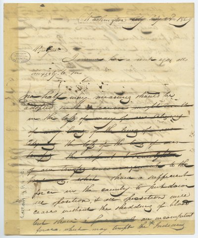 Bozza di lettera di William H. Ashley, Washington, inizia -“Caro Genl, sono arrivato qui una settimana fa . . .” da William Henry Ashley