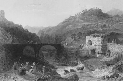 Un Khan, o Locanda, sul Damour, Libano, tra Beteddein e Beirut da William Henry Bartlett