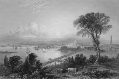 Boston e Bunker Hill (da est) (incisione) da William Henry Bartlett