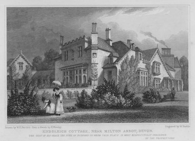 Cottage Endsleigh, vicino a Milton Abbot, Devon (incisione) da William Henry Bartlett