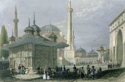 Fontana e Piazza di Santa Sofia, Istanbul, incisa da T. Higham, c.1850 da William Henry Bartlett