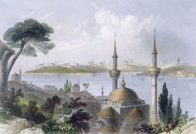 Veduta generale di Costantinopoli da Scutari, c.1850 (acquatinta colorata) da William Henry Bartlett