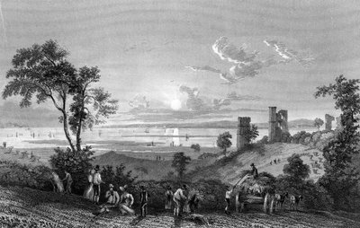 Castello di Hadleigh, Essex, vista verso Sheerness, inciso da William Watkins, 1835 da William Henry Bartlett