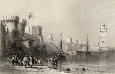 Porto di Rodi, Grecia, inciso da J.C. Armytage da William Henry Bartlett