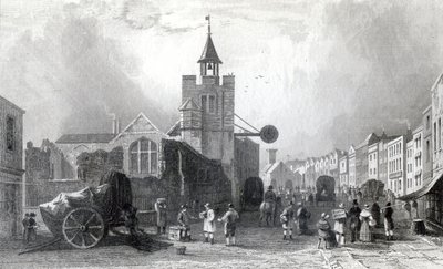 High St. con la Chiesa di San Nicola, Colchester, Essex, inciso da Charles Mottram, 1831 da William Henry Bartlett
