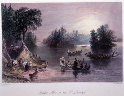 Accampamento indiano sulle rive del Saint Laurent - in "Canadian scenery illustrated" di Bartlett W. H. da William Henry Bartlett