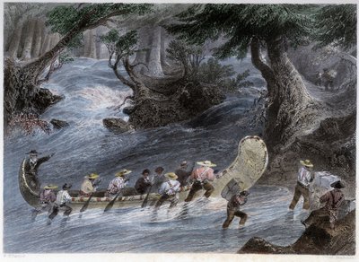 Uomini in canoa - in "Canadian scenery illustrated" di Bartlett W. H. da William Henry Bartlett