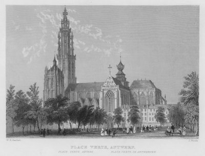 Place Verte, Anversa (incisione) da William Henry Bartlett