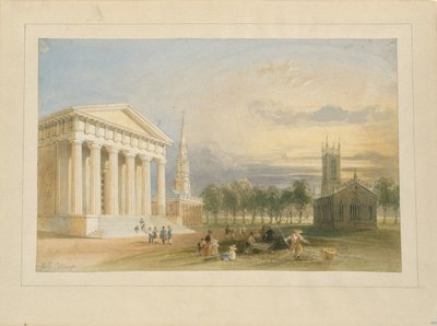 Studio per la veduta di Yale College e dello Statehouse di Bartlett da William Henry Bartlett