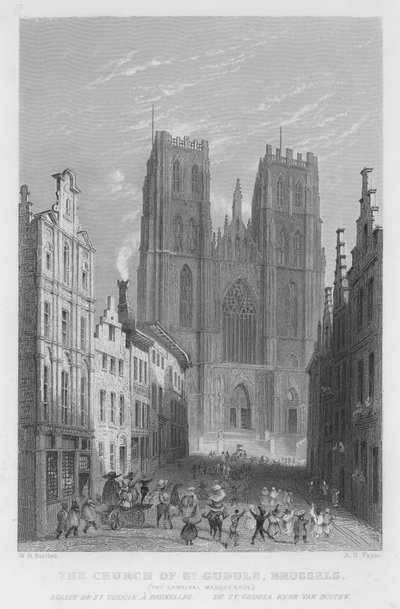 La Chiesa di Santa Gudula, Bruxelles, Il Carnevale Mascherato da William Henry Bartlett