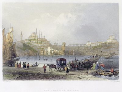 Il Ponte Galleggiante, Istanbul (inciso da J.C. Bentley, c.1850) da William Henry Bartlett