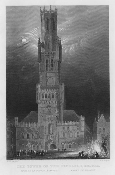La Torre della Borsa, Bruges (incisione) da William Henry Bartlett