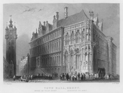 Municipio, Gand (incisione) da William Henry Bartlett