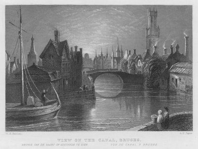 Veduta sul Canale, Bruges (incisione) da William Henry Bartlett