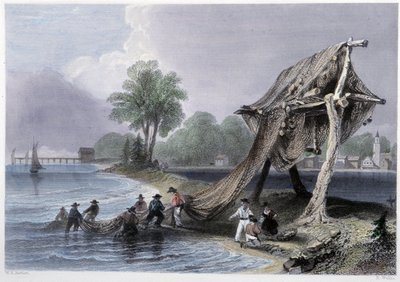 Wellington, pesca sul Lago Ontario - in "Canadian scenery illustrated" di Bartlett W. H. da William Henry Bartlett