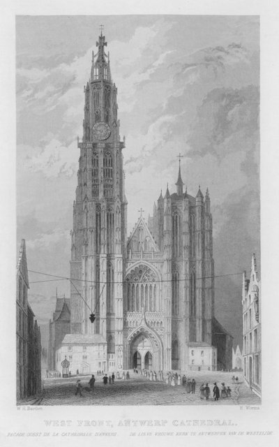 Facciata Ovest, Cattedrale di Anversa (incisione) da William Henry Bartlett