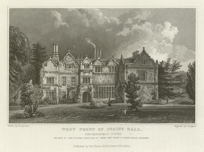 Facciata ovest di Spains Hall, Finchingfield, Essex, la residenza di John Ruggles Brice, Esquire da William Henry Bartlett