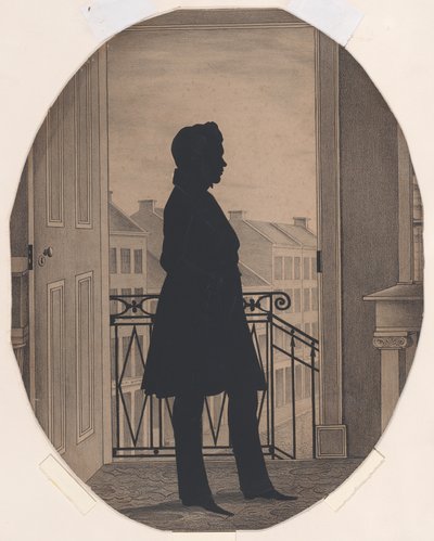 Silhouette di un giovane davanti a una finestra aperta, rivolto a destra da William Henry Brown