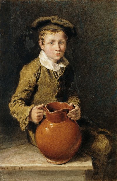 Un ragazzo seduto su una panchina con una brocca, 1839 da William Henry Hunt