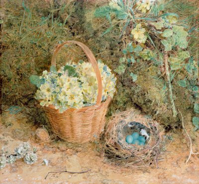 Nido di fringuello con primule da William Henry Hunt