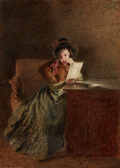 Ragazza che Legge una Lettera alla Luce della Lampada da William Henry Hunt