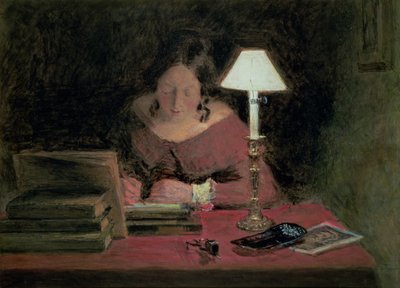Ragazza che scrive alla luce della lampada, c.1850 da William Henry Hunt