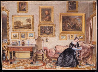 Interno di un salotto con una signora alla sua scrivania da William Henry Hunt