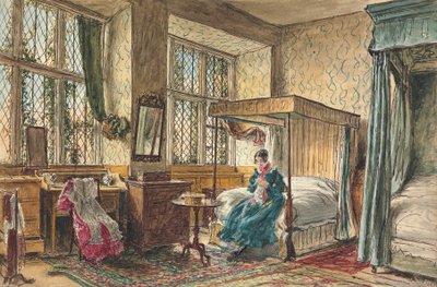 Miss Moore che cuce nella sua camera da letto, Hardwick Hall, Derbyshire da William Henry Hunt