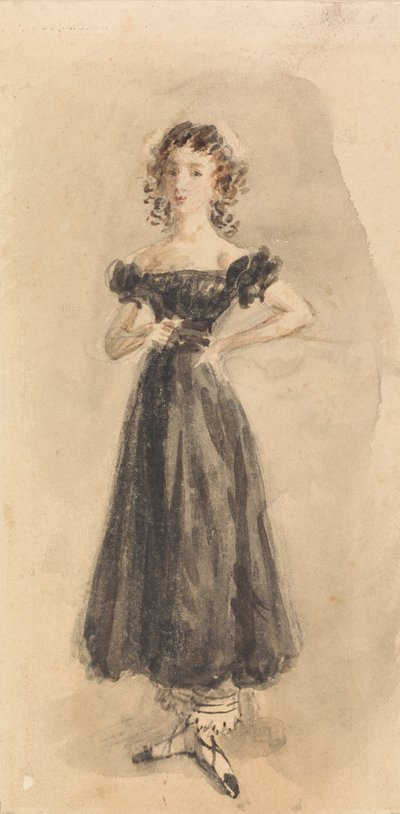 Studio di una giovane ragazza, con riccioli, in un abito da sera nero da William Henry Hunt