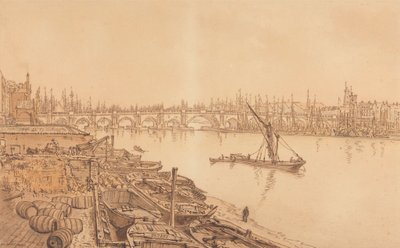 Veduta del vecchio ponte di Londra da William Henry Hunt