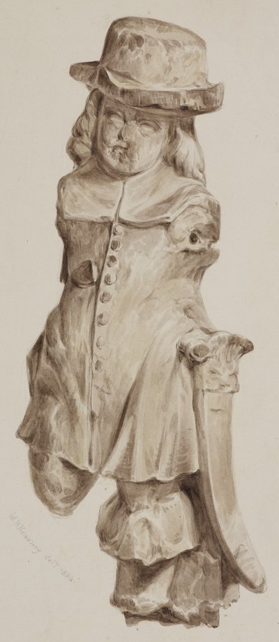Figura scolpita in quercia, un tempo nella porta della casa costruita sul sito della Boars Head Tavern, Eastcheap da William Henry Kearney