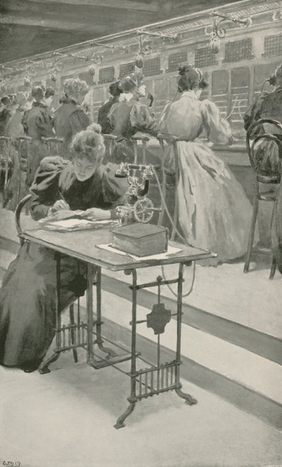 Al lavoro in una sala telefonica da William Henry Margetson