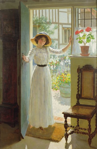 Dalla porta del cottage (olio su tela) da William Henry Margetson