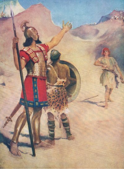 Davide e Golia, da The Bible Picture Book pubblicato da Thomas Nelson, c.1950 da William Henry Margetson