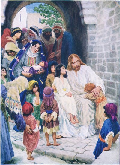 Gesù e i bambini, da Il Libro delle Immagini della Bibbia pubblicato da Thomas Nelson, c.1950 da William Henry Margetson