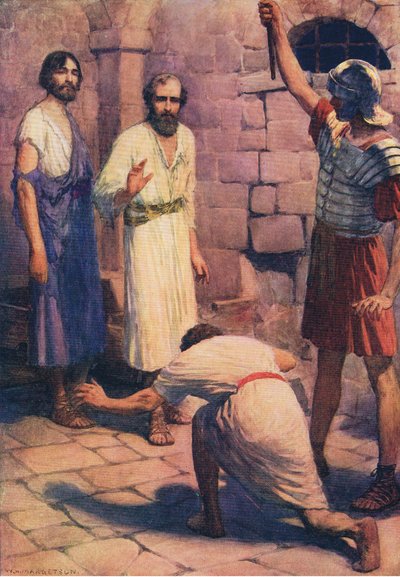 Paolo e Sila in prigione, da Il Libro delle Immagini della Bibbia pubblicato da Thomas Nelson, c.1950 da William Henry Margetson