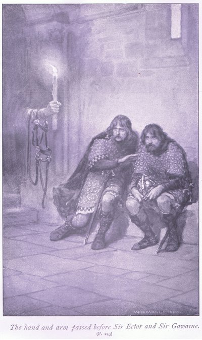La mano e il braccio passarono davanti a Sir Ectar e Sir Gawaine da William Henry Margetson