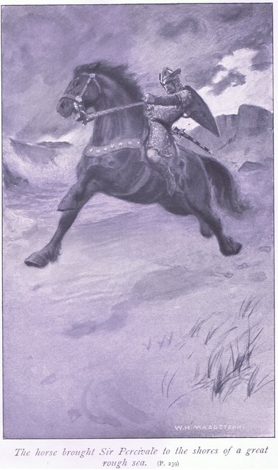 Il cavallo portò Sir Percivale sulle rive di un grande mare agitato da William Henry Margetson