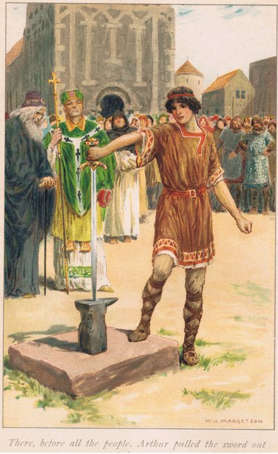 Lì davanti a tutto il popolo, Artù estrasse la spada dalla pietra da William Henry Margetson