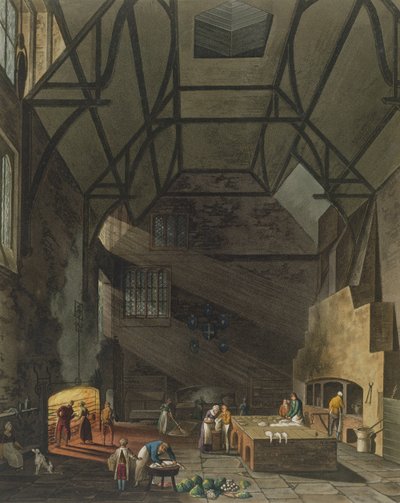 Interno della Cucina, Trinity College, Cambridge, da The History of Cambridge, inciso da Joseph Constantine Stadler (fl.1780-1812), pub. da R. Ackermann, 1815 da William Henry Pyne