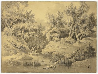 Due figure che cacciano nel ruscello del bosco da William Henry Pyne