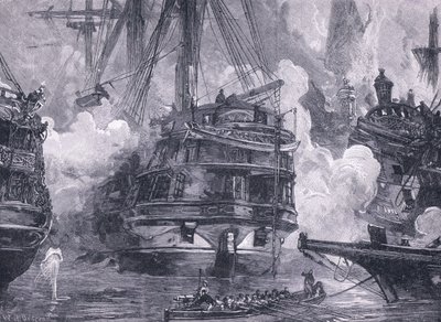 La battaglia di Navarino AD 1828 (litografia) da William Heysham (after) Overend