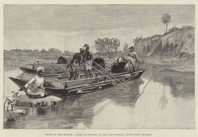 Barche sul fiume Myettha a Gungaw, nel paese di Yaw, Birmania nord-occidentale da William Heysham Overend