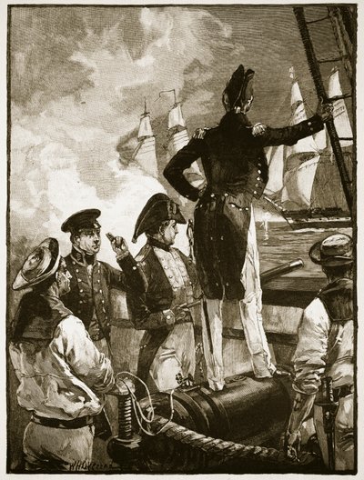 Il capitano Walpole intercetta le navi del duca di Saldanha, illustrazione da 