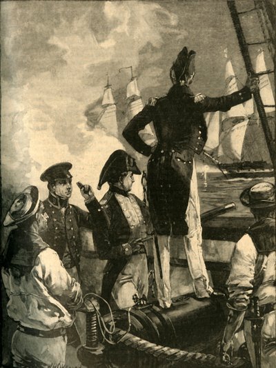 Il capitano William Walpole intercetta le navi del Duca di Saldanha, Guerre Liberali, 1829 c1890 da William Heysham Overend