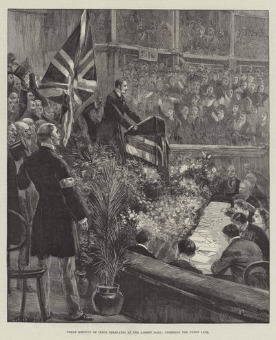 Grande incontro dei delegati irlandesi alla Albert Hall, acclamando la Union Jack da William Heysham Overend